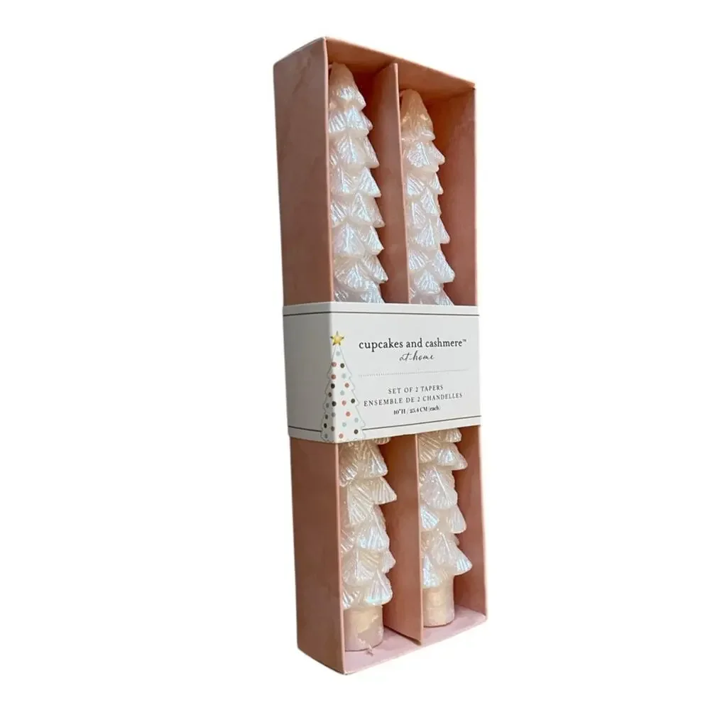 Cupcakes & Cashmere Iridescent White Christmas Tree Shaped Taper Candle Set of 2